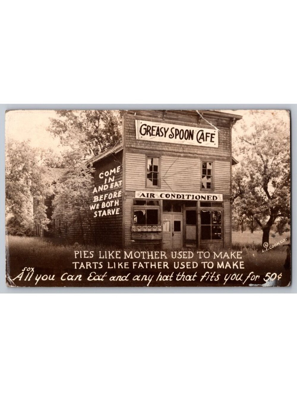 Greasy Spoon Cafe Comic Restaurant Ridgeland MO 1944 RPPC Photo Postcard